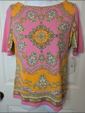 Charter Club Women's Floral Short Sleeve Multi Orange Top Size Petite XS NWT